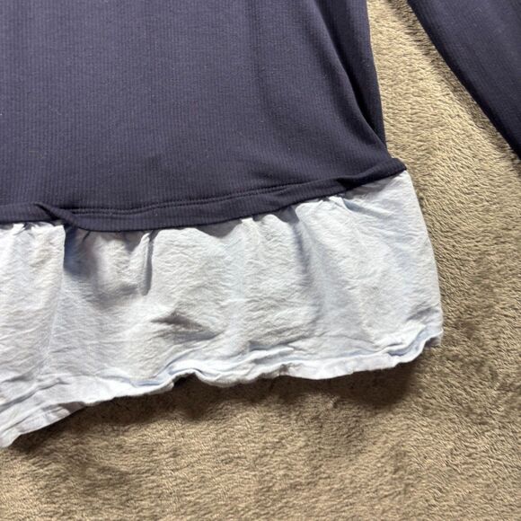 Crown & Ivy Women Top Navy Blue Queen Bee Patch Layer Shirt Peplum 0X XL C214 - Picture 4 of 10